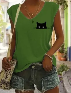 Discount Women's Camisole Tank Top Graphic Animal Stylish Casual Sleeveless V Neck Regular Tops Daily Print White Pink Blue Green Summer Spring Women Tank Tops & Camis