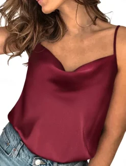 Discount Women's Camisole Tank Top Solid Color Stylish Casual Sleeveless V Neck Regular Tops Daily Patchwork Black Red Blue Green Summer Spring Women Tank Tops & Camis