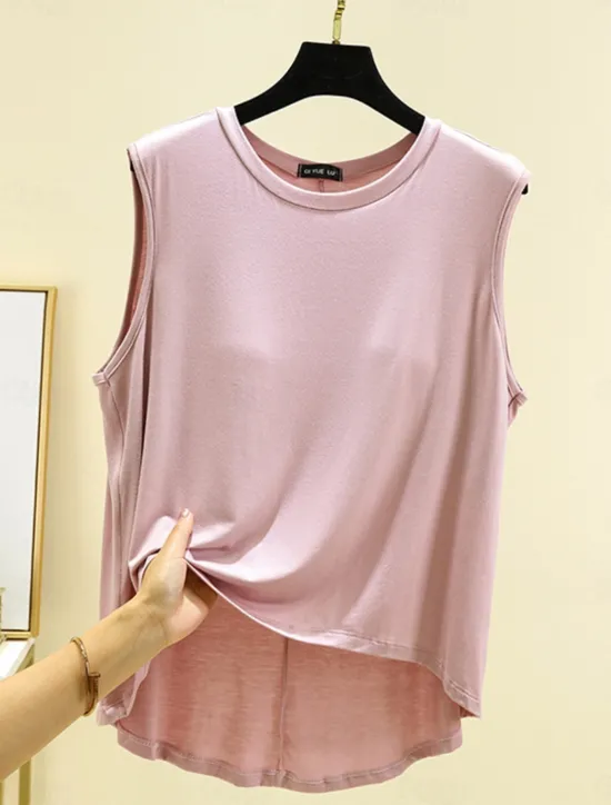 Outlet Women's Camisole Tank Top Solid Color Daily Casual Sleeveless Crew Neck Regular Tops Daily Black Pink Purple Green Khaki Summer Spring Women Tank Tops & Camis