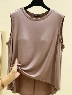 Outlet Women's Camisole Tank Top Solid Color Daily Casual Sleeveless Crew Neck Regular Tops Daily Black Pink Purple Green Khaki Summer Spring Women Tank Tops & Camis