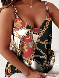Clearance Women's Camisole Tank Top Fashion Print Sleeveless Regular Tops V Neck Casual Black Red Blue Purple Green Summer Women Tank Tops & Camis