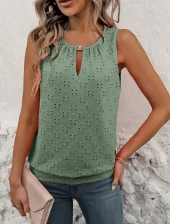 Discount Women's Camisole Tank Top Solid Color Plain Elegant Stylish Basic Sleeveless Crew Neck Regular Tops Daily Holiday Ruched Black White Yellow Red Green Summer Spring Women Tank Tops & Camis
