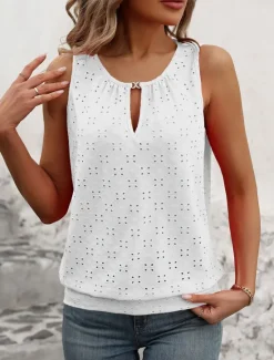 Discount Women's Camisole Tank Top Solid Color Plain Elegant Stylish Basic Sleeveless Crew Neck Regular Tops Daily Holiday Ruched Black White Yellow Red Green Summer Spring Women Tank Tops & Camis