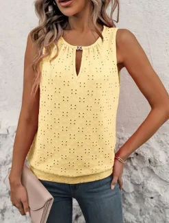 Discount Women's Camisole Tank Top Solid Color Plain Elegant Stylish Basic Sleeveless Crew Neck Regular Tops Daily Holiday Ruched Black White Yellow Red Green Summer Spring Women Tank Tops & Camis