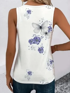 New Women's Camisole Tank Top Casual Floral Butterfly Print Sleeveless Sleeveless Regular Tops Notched Neck Daily Summer Women Tank Tops & Camis