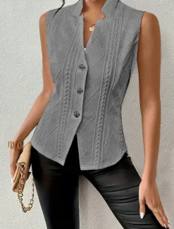 Outlet Women's Camisole Tank Top Solid Color Elegant Daily Stylish Sleeveless V Neck Regular Tops Daily Holiday Buttons Black White Khaki Gray Summer Women Tank Tops & Camis