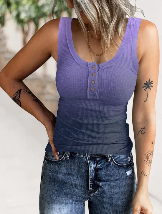 Online Women's Camisole Tank Top Color Gradient Casual Sleeveless U Neck Regular Tops Vacation Daily Buttons Print Pink Red Blue Purple Summer Women Tank Tops & Camis