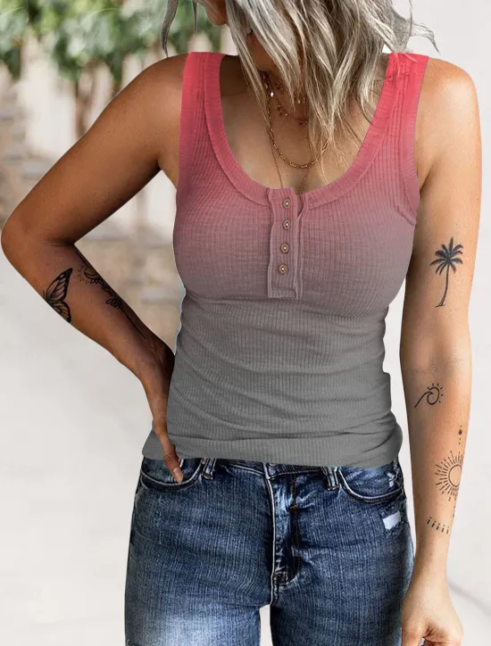 Online Women's Camisole Tank Top Color Gradient Casual Sleeveless U Neck Regular Tops Vacation Daily Buttons Print Pink Red Blue Purple Summer Women Tank Tops & Camis