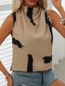 Clearance Women's Camisole Tank Top Casual Print Sleeveless Regular Tops High Neck Vacation Daily Summer Women Tank Tops & Camis