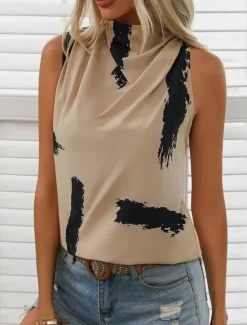 Clearance Women's Camisole Tank Top Casual Print Sleeveless Regular Tops High Neck Vacation Daily Summer Women Tank Tops & Camis