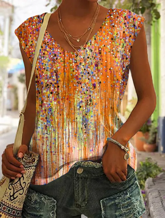 New Women's Camisole Tank Top Basic Print Sleeveless Regular Tops V Neck Casual Pink Blue Purple Orange Green Women Spring Tops|Boho Tops