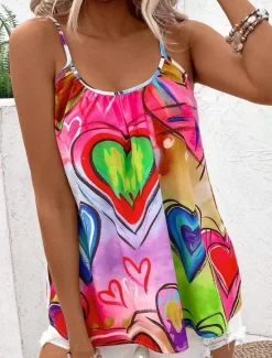 Clearance Women's Camisole Tank Top Heart Daily Sleeveless Strap Regular Tops Daily Backless Print Summer Women Blouses & Shirts|Tank Tops & Camis