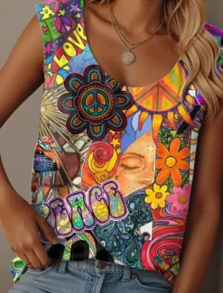 Outlet Women's Camisole Tank Top Floral Graphic Letter Casual Sleeveless Crew Neck Regular Tops Daily Print Black Pink Summer Women Tank Tops & Camis