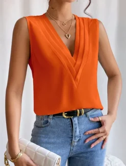 Online Women's Camisole Tank Top Solid Color Daily Casual Sleeveless V Neck Regular Tops Daily Black White Orange Green Apricot Summer Women Tank Tops & Camis