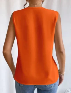 Online Women's Camisole Tank Top Solid Color Daily Casual Sleeveless V Neck Regular Tops Daily Black White Orange Green Apricot Summer Women Tank Tops & Camis