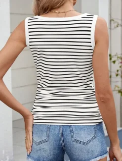 Clearance Women's Camisole Tank Top Striped Stylish Casual Sleeveless Crew Neck Regular Tops Daily Print White Pink Navy Blue Gray Summer Women Tank Tops & Camis
