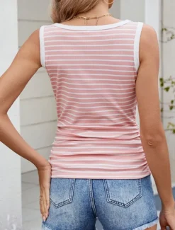 Clearance Women's Camisole Tank Top Striped Stylish Casual Sleeveless Crew Neck Regular Tops Daily Print White Pink Navy Blue Gray Summer Women Tank Tops & Camis