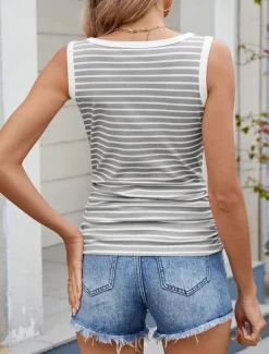Clearance Women's Camisole Tank Top Striped Stylish Casual Sleeveless Crew Neck Regular Tops Daily Print White Pink Navy Blue Gray Summer Women Tank Tops & Camis