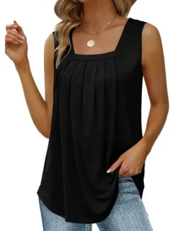 Sale Women's Camisole Tank Top Black White Pink Plain Sexy Street Daily Fashion Square Neck Regular Fit S Women Tank Tops & Camis