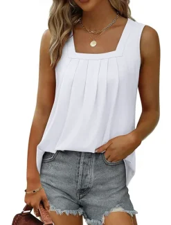 Sale Women's Camisole Tank Top Black White Pink Plain Sexy Street Daily Fashion Square Neck Regular Fit S Women Tank Tops & Camis