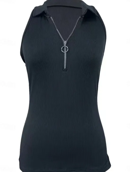Clearance Women's Camisole Tank Top Solid Color Modern Casual Sleeveless Shirt Collar Regular Tops Daily Zipper Black Wine Blue Brown Green Summer Women Tank Tops & Camis