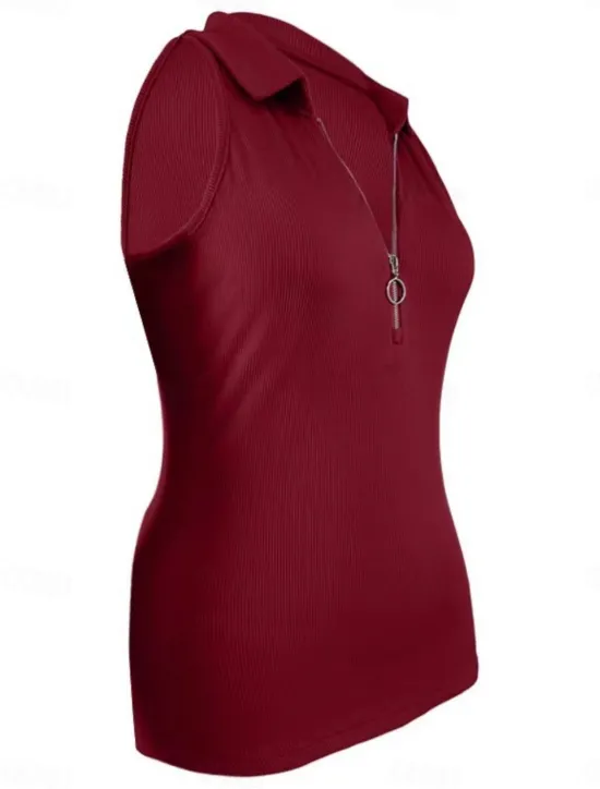 Clearance Women's Camisole Tank Top Solid Color Modern Casual Sleeveless Shirt Collar Regular Tops Daily Zipper Black Wine Blue Brown Green Summer Women Tank Tops & Camis