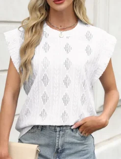 Women's Camisole Tank Top Solid Color Stylish Casual Sleeveless Crew Neck Regular Tops Daily Ruffle Black White Pink Summer Women Tank Tops & Camis|Blouses & Shirts