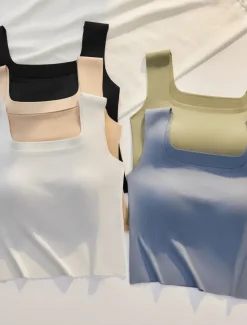 Online Women's Camisole Tank Top Basic Sleeveless Regular Tops Square Neck Black White Blue Green Beige Summer Women Tank Tops & Camis