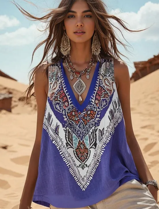 Online Women's Camisole Tank Top Floral Graphic Bohemia Daily Ethnic Sleeveless V Neck Regular Tops Daily Holiday Going out Summer Spring Women Tank Tops & Camis