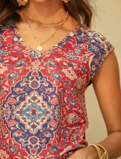 Online Women's Camisole Tank Top Basic Print Sleeveless Regular Tops V Neck Casual Red Blue Purple Green Women Boho Tops|Tank Tops & Camis