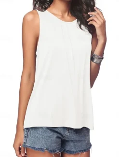 Discount Women's Camisole Tank Top Solid Color Plain Daily Stylish Casual Sleeveless Crew Neck Regular Tops Daily Black White Army Green Blue Summer Spring Women Shirts|Tank Tops & Camis