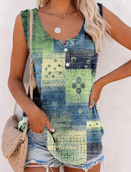 Women's Camisole Tank Top Basic Print Sleeveless Regular Tops U Neck Casual Red Brown Green Women Tank Tops & Camis