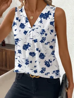 Outlet Women's Camisole Tank TopFloral Graphic Stylish Casual Sleeveless V Neck Regular Tops Daily Print Black Blue Summer Women Tank Tops & Camis