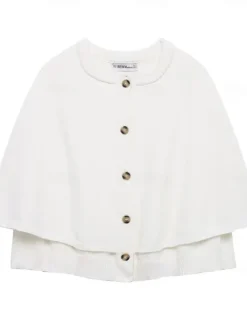 Sale Women's Cape Fashion Casual Soft Pure Color Ribbed Crew Neck Buttons Knitted Long Sleeve Regular Tops Knit Outdoor Daily Weekend Black White Fall Winter Women Shrugs & Capes
