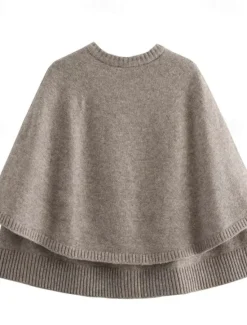 Sale Women's Cape Fashion Casual Soft Pure Color Ribbed Crew Neck Buttons Knitted Long Sleeve Regular Tops Knit Outdoor Daily Weekend Black White Fall Winter Women Shrugs & Capes