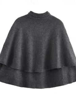 Sale Women's Cape Fashion Casual Soft Pure Color Ribbed Crew Neck Buttons Knitted Long Sleeve Regular Tops Knit Outdoor Daily Weekend Black White Fall Winter Women Shrugs & Capes