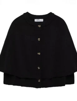 Sale Women's Cape Fashion Casual Soft Pure Color Ribbed Crew Neck Buttons Knitted Long Sleeve Regular Tops Knit Outdoor Daily Weekend Black White Fall Winter Women Shrugs & Capes
