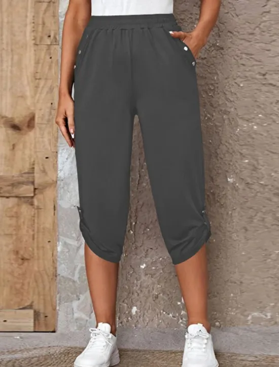 Online Women's Capri Pants Chinos Fashion Streetwear Casual Calf-Length High Waist Plain Pocket Elastic Waistband Comfy Soft Comfortable Micro-elastic Outdoor Street Blue Khaki Army Green Dark Gray Summer Women Pants