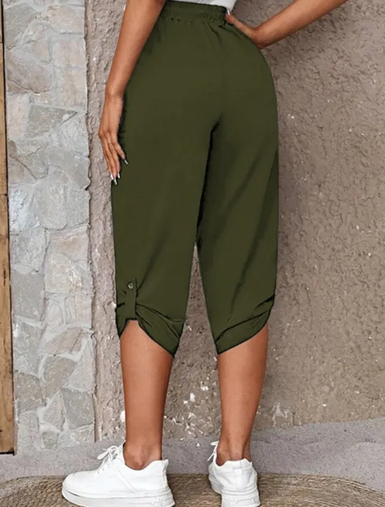 Online Women's Capri Pants Chinos Fashion Streetwear Casual Calf-Length High Waist Plain Pocket Elastic Waistband Comfy Soft Comfortable Micro-elastic Outdoor Street Blue Khaki Army Green Dark Gray Summer Women Pants