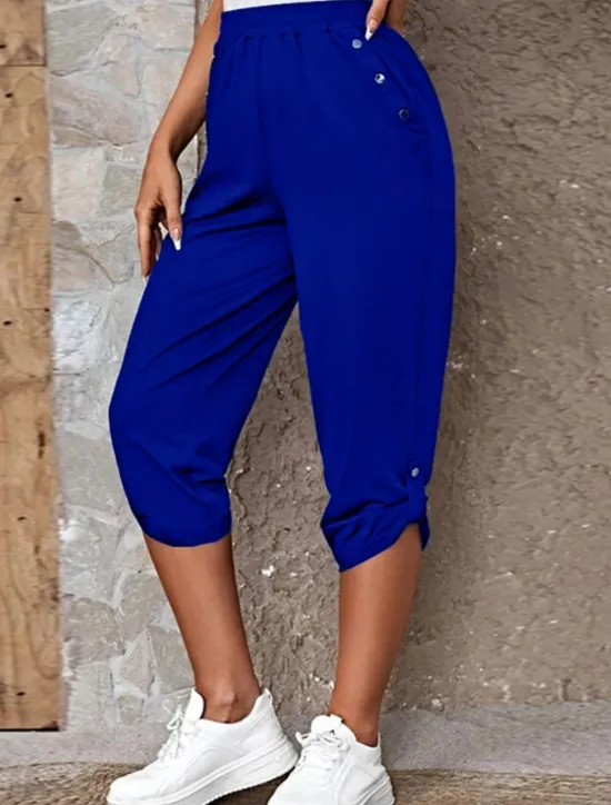 Online Women's Capri Pants Chinos Fashion Streetwear Casual Calf-Length High Waist Plain Pocket Elastic Waistband Comfy Soft Comfortable Micro-elastic Outdoor Street Blue Khaki Army Green Dark Gray Summer Women Pants
