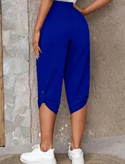 Online Women's Capri Pants Chinos Fashion Streetwear Casual Calf-Length High Waist Plain Pocket Elastic Waistband Comfy Soft Comfortable Micro-elastic Outdoor Street Blue Khaki Army Green Dark Gray Summer Women Pants