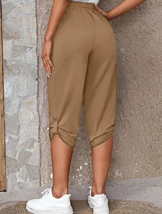 Online Women's Capri Pants Chinos Fashion Streetwear Casual Calf-Length High Waist Plain Pocket Elastic Waistband Comfy Soft Comfortable Micro-elastic Outdoor Street Blue Khaki Army Green Dark Gray Summer Women Pants