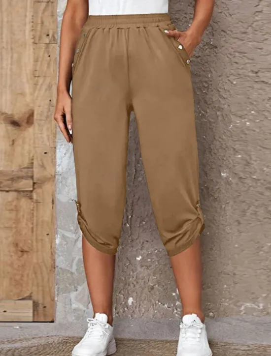 Online Women's Capri Pants Chinos Fashion Streetwear Casual Calf-Length High Waist Plain Pocket Elastic Waistband Comfy Soft Comfortable Micro-elastic Outdoor Street Blue Khaki Army Green Dark Gray Summer Women Pants