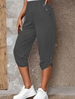 Online Women's Capri Pants Chinos Fashion Streetwear Casual Calf-Length High Waist Plain Pocket Elastic Waistband Comfy Soft Comfortable Micro-elastic Outdoor Street Blue Khaki Army Green Dark Gray Summer Women Pants