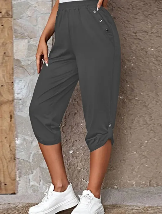 Online Women's Capri Pants Chinos Fashion Streetwear Casual Calf-Length High Waist Plain Pocket Elastic Waistband Comfy Soft Comfortable Micro-elastic Outdoor Street Blue Khaki Army Green Dark Gray Summer Women Pants