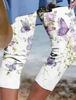 Sale Women's Capri Pants Leggings Vacation Vintage Fashion Capris High Waist Graphic Leaf Gradient Printing Soft Breathable Stretchy Outdoor Vacation Street Gray Green Violet Light Blue Coffee Summer Women Leggings