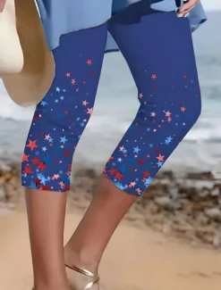 New Women's Capri Pants Leggings Vacation Vintage Fashion Calf-Length High WaistPantsAmerican Graphic Star Striped Printing Breathable Soft Stretchy Formal Outdoor Women Leggings|Independence Day Bottoms