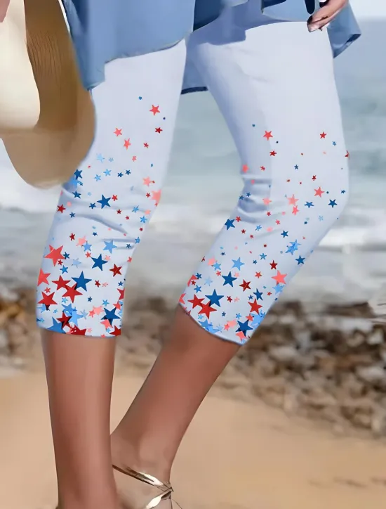 New Women's Capri Pants Leggings Vacation Vintage Fashion Calf-Length High WaistPantsAmerican Graphic Star Striped Printing Breathable Soft Stretchy Formal Outdoor Women Leggings|Independence Day Bottoms