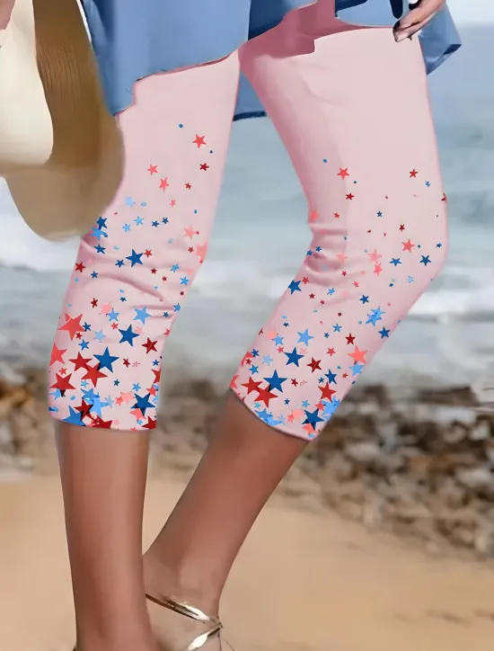 New Women's Capri Pants Leggings Vacation Vintage Fashion Calf-Length High WaistPantsAmerican Graphic Star Striped Printing Breathable Soft Stretchy Formal Outdoor Women Leggings|Independence Day Bottoms