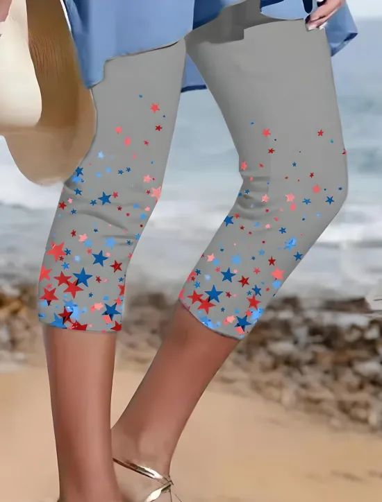 New Women's Capri Pants Leggings Vacation Vintage Fashion Calf-Length High WaistPantsAmerican Graphic Star Striped Printing Breathable Soft Stretchy Formal Outdoor Women Leggings|Independence Day Bottoms